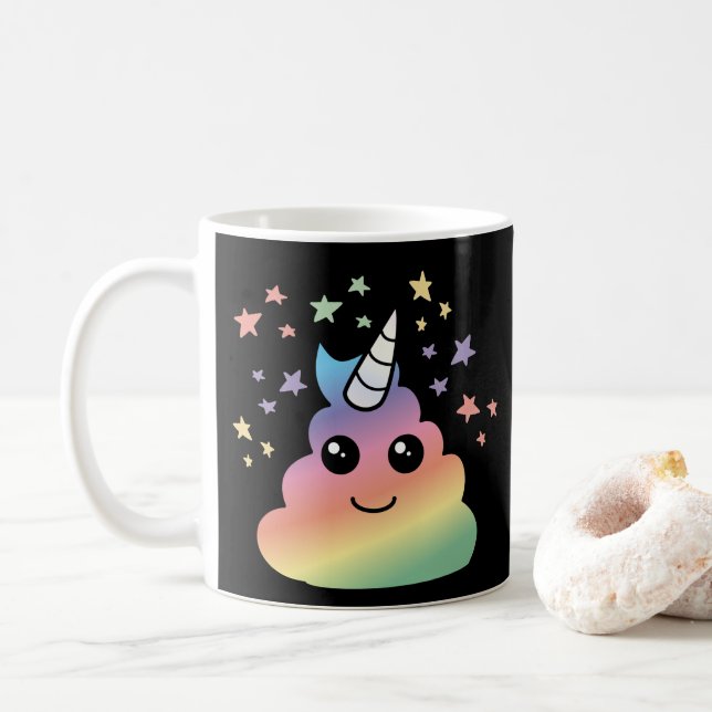 Taza De Café Emoji unicornio de arcoiris kawaii (Con donut)