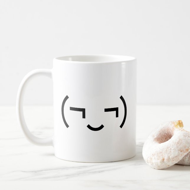 Taza De Café Emoticon smug (‿) Kaomoji japonés (Con donut)