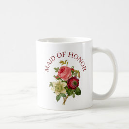 Taza De Café Empleada de honor Burgundy Rosa Bouquet Mug
