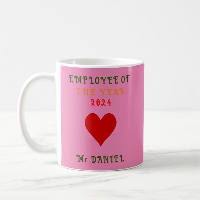 Taza De Café Empleado De Moda personalizar Del Año 2024 Rosa (Izquierda)
