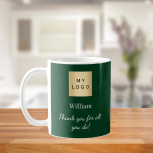 Taza De Café Empleado del logo de un negocio verde esmeralda gr