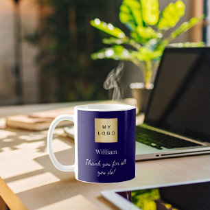 Taza De Café Empleado del logotipo de la empresa azul gracias