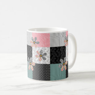 Taza De Café En colores multicolores estampado rústico de patch