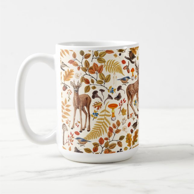 Taza De Café En el bosque/ciervo otoñal en blanco roto (Izquierda)