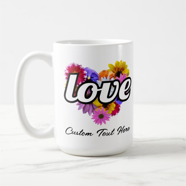 Taza De Café En Flor - Amor con Ramo en Forma de Corazón (Izquierda)