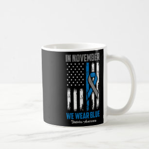 Taza De Café En Noviembre Usamos Awarene Con Bandera Azul Estad