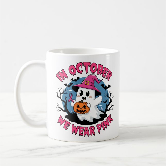 Taza De Café en octubre usamos halloween fantasma rosa lindo (Izquierda)