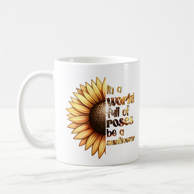 Taza De Café En un mundo con girasol completo personalizado (Izquierda)