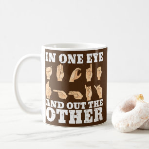 Taza De Café En Un Ojo Fuera El Otro Rótulo De La Mano Del Prof