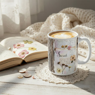 Taza De Café Encaje Antiguo Flor Prensada Estilo Shabby Chic