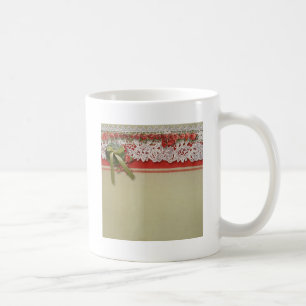 Taza De Café Encaje de Rosa Antigua Arpillera Roja Victoriana R