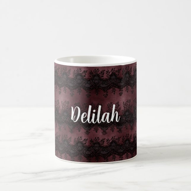 Taza De Café Encaje Falso Negro Borgoña (Centro)