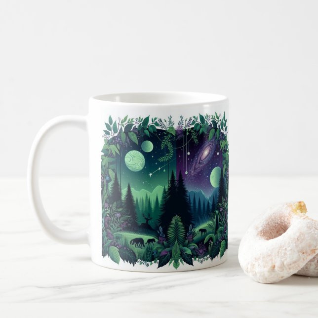 Taza De Café Encantada galaxia forestal: La naturaleza mística  (Con donut)