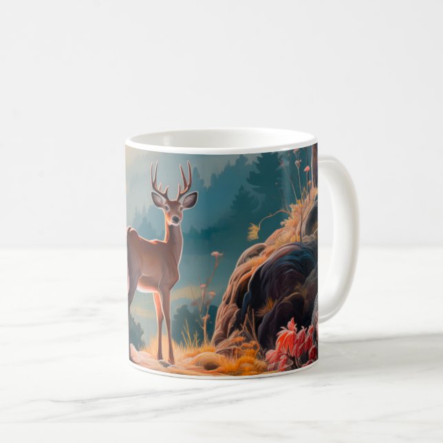 Taza De Café Encantador Diseño de Escenario del Bosque de Cerfs (Anverso derecho)