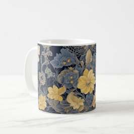 Taza De Café Encantador efecto de encaje floral en amarillo y a