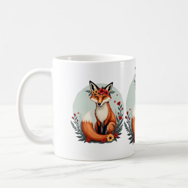 Taza De Café Encantador Floral Fox Woodland Folk Art (Izquierda)