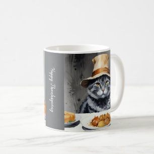 Taza De Café Encantador gato de Acción de Gracias disfrazado fe