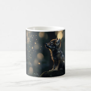 Taza De Café Encantador Lobo Bebé Observando Luciérnagas