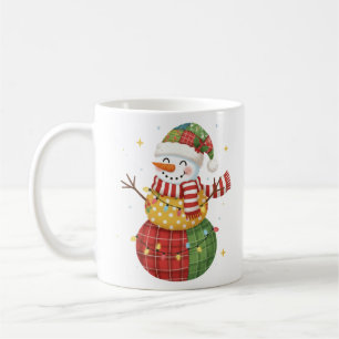 Taza De Café Encantador muñeco de nieve de patchwork al aguarel