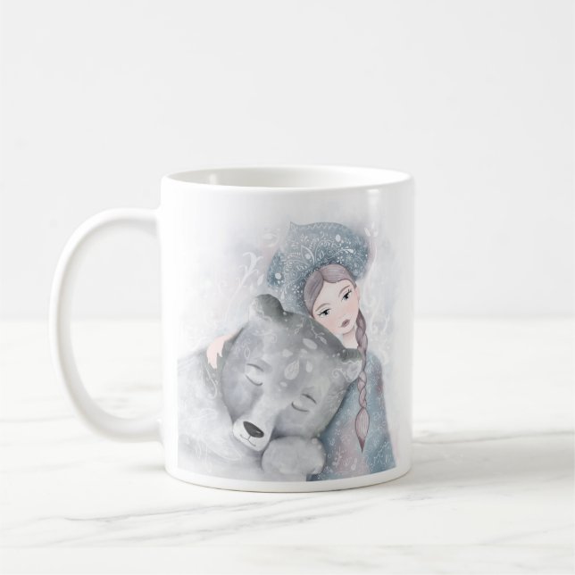 Taza De Café Encantador oso y Chica Mug Monogramado (Izquierda)
