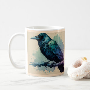 Taza De Café Encantador Watercolor Raven Art: Negrita y mística