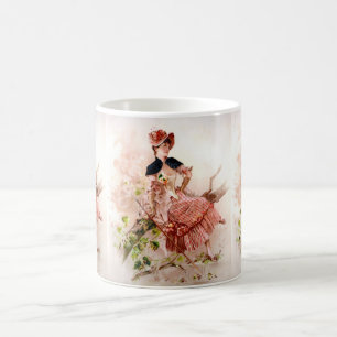 Taza De Café Encantadora Dama Vintage con Vestido Rosa
