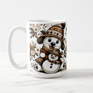 Taza De Café Encantadora escena invernal con perro y muñeco de 