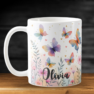 Taza De Café Encantadora Mariposa de Acuarela en el Prado