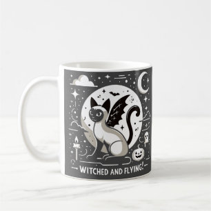 Taza De Café Encanto de Halloween: Gato siamés en vuelo caprich