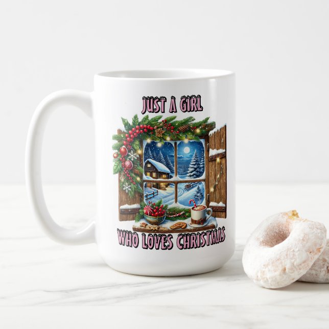 Taza De Café Encanto de una acogedora ventana de Navidades en i (Con donut)