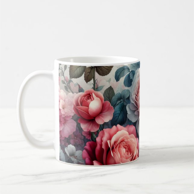 Taza De Café Encanto Floral Rosa Atemporal (Izquierda)