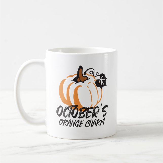 Taza De Café Encanto Naranja de octubre: Silueta de calabaza ca (Izquierda)
