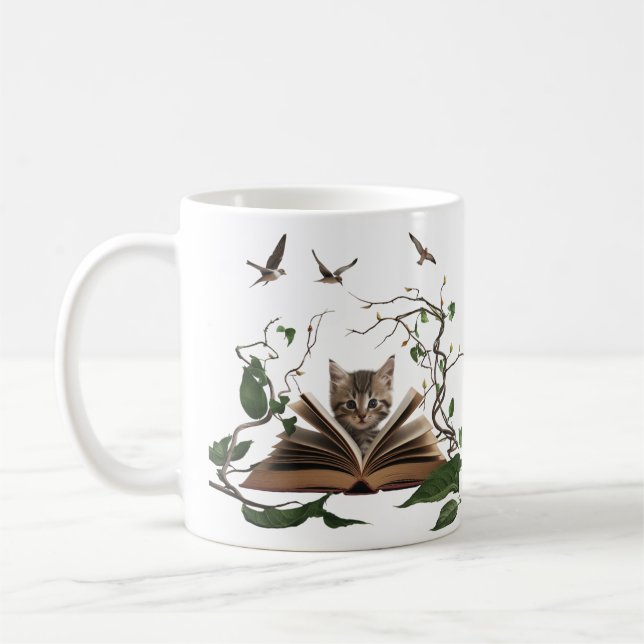 Taza De Café Enchanted Bookworm Kitten Coffee Mug  (Izquierda)