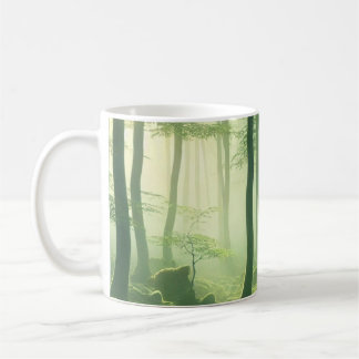 Taza De Café Enchanted Misty Forest Serene Green Woodland Scene