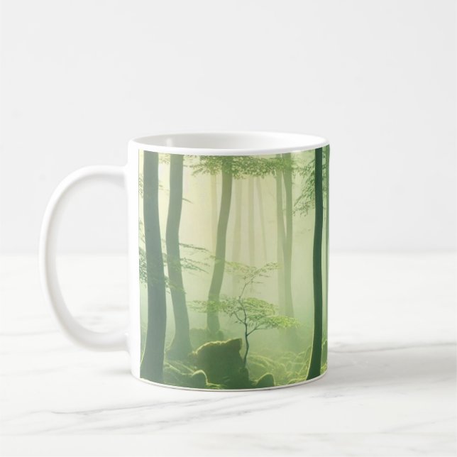Taza De Café Enchanted Misty Forest Serene Green Woodland Scene (Izquierda)