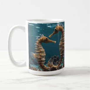 Taza De Café Encontrar Un Amigo Caballos De Mar Bajo El Océano,