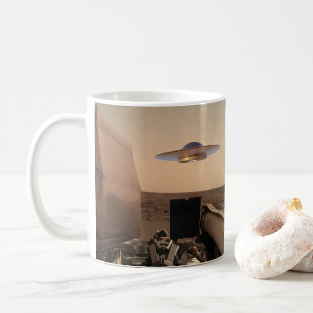 Taza De Café Encuentro de Saucer de OVNI de Mars InSight Alien (Con donut)