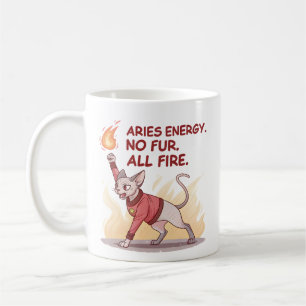 Taza De Café Energía de Aries Gato Sphynx Sin Pelo Todo Fuego A