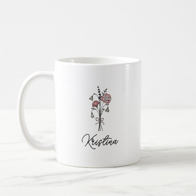 Taza De Café Enero Flor de Nacimiento y Elegante Nombre de Scri (Izquierda)