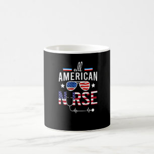Taza De Café Enfermera 4 de julio bandera americana patriótica 
