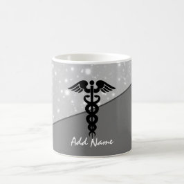 Taza De Café Enfermera Caduceus Médica Negro Gris Blanco
