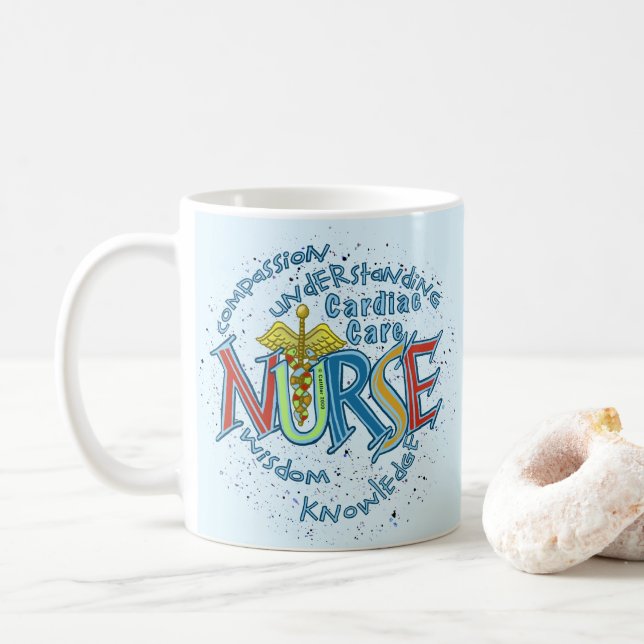Taza De Café Enfermera cardiaca Motto (Con donut)
