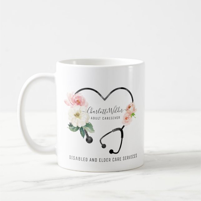 Taza De Café Enfermera Caregiver Estetoscopio Floral (Izquierda)