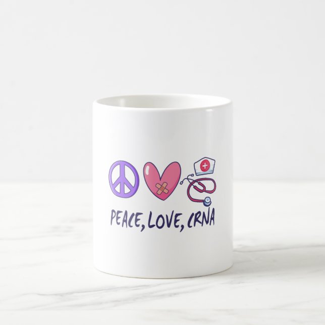 Taza De Café Enfermera CRNA de Peace Love (Centro)
