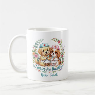 Taza De Café Enfermera de cachorro lindo Pawsitive acuarela per