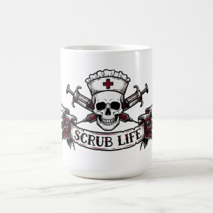 Taza De Café Enfermera de cráneo con tatuaje intenso Vida de ba