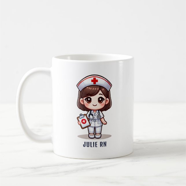 Taza De Café Enfermera de manga con Personalizado de ojos marro (Izquierda)