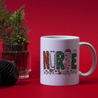 Taza De Café Enfermera de Navidad vibrante Diseño médico festiv