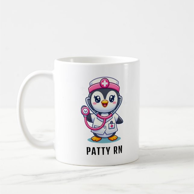 Taza De Café Enfermera de pingüino cutáneo Personalizado de est (Izquierda)