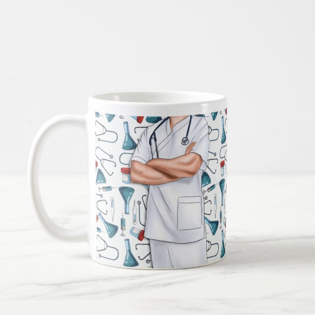 Taza De Café Enfermera de sexo masculino: hongos blancos y café (Izquierda)